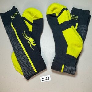 Spyder Black Grey Yellow 2 Pair Heat Zone Ski Socks Size 4-10